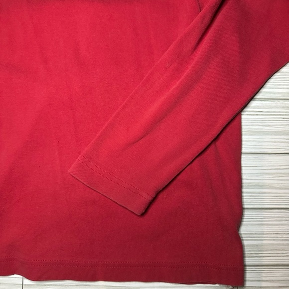 Vintage Red 90s Tommy Hilfiger Jeans Long Sleeve 100% Cotton V Neck Y2K Shirt - Picture 2 of 7